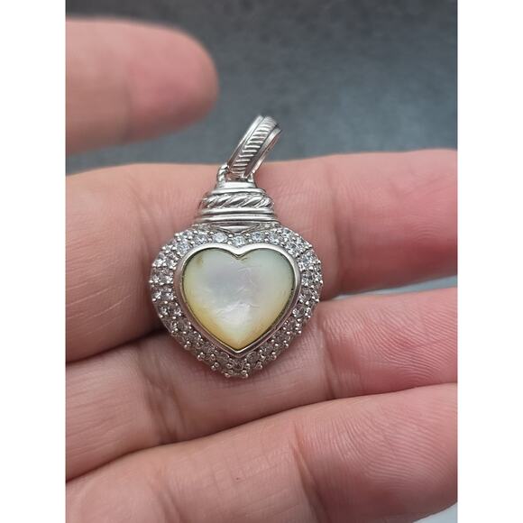 Judith Ripka Sterling Silver Mother Of Pearl & CZ Heart Enhancer Pendant - Picture 1 of 15